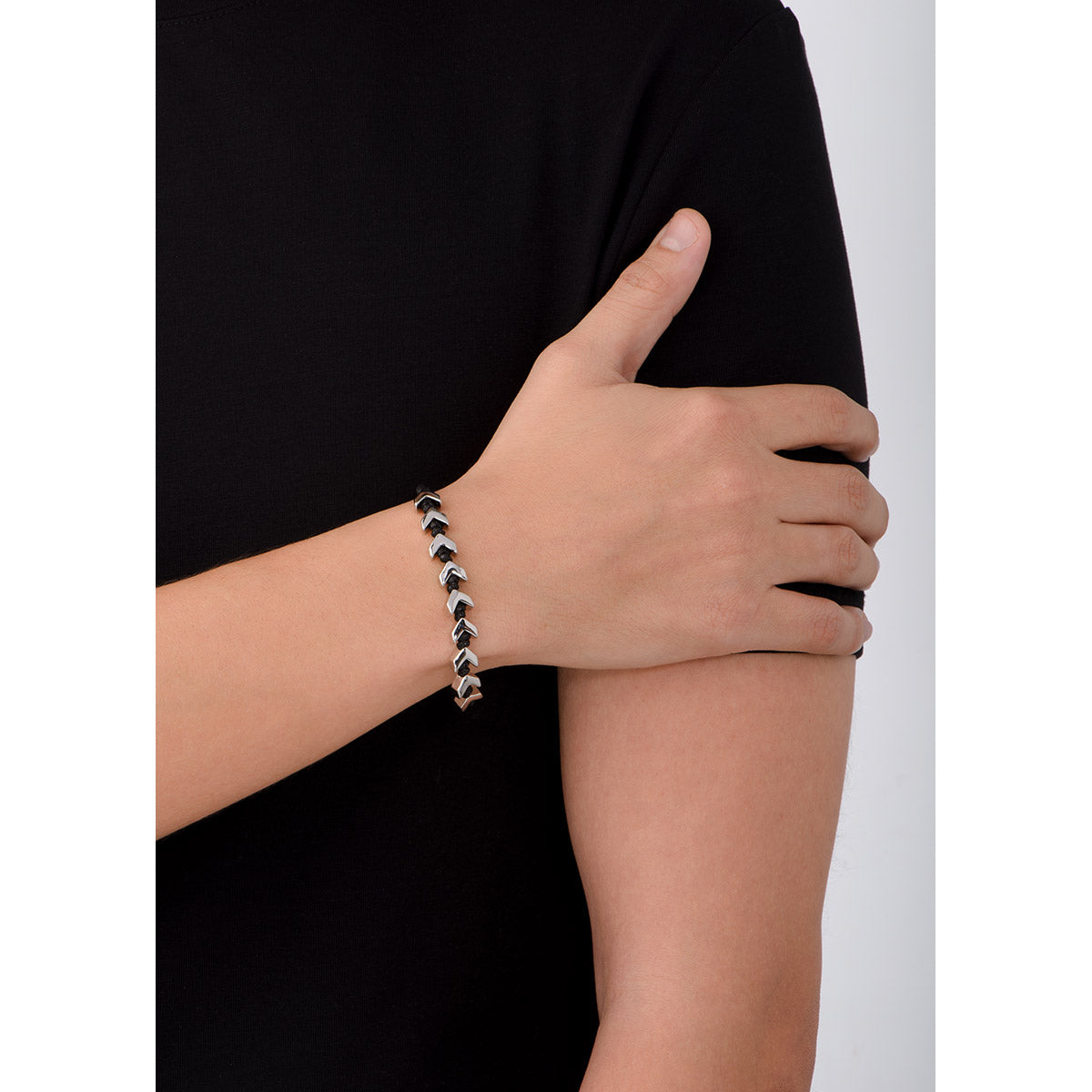 Nice & Bella Black Woven Bracelet with Platinum Plated Pieces