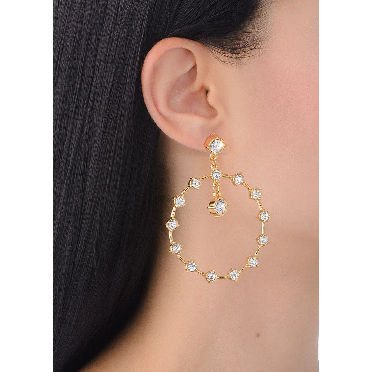 Nice & Bella Gold Plated Earrings with Post And Crystal Color Stones