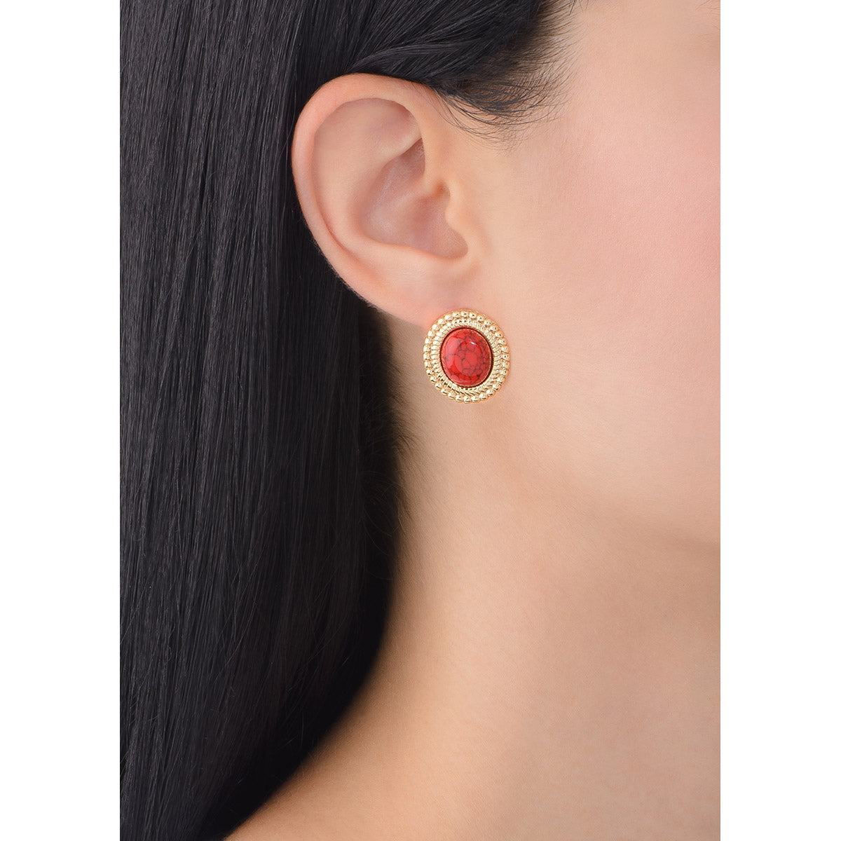 Nice & Bella Gold Plated Earrings & Necklace with Red Resin