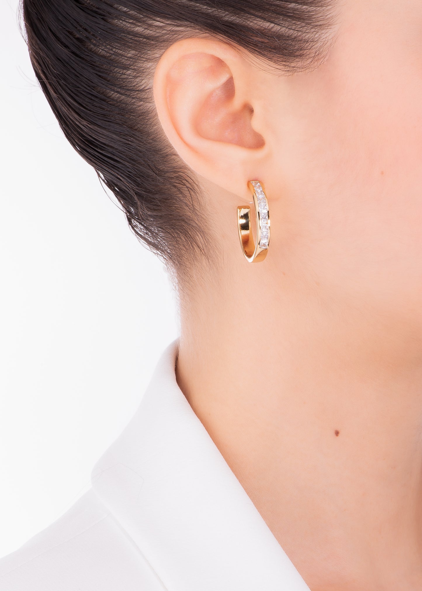 Nice & Bella Gold-Plated Post Hoops W/ Crystal-Colored Stones