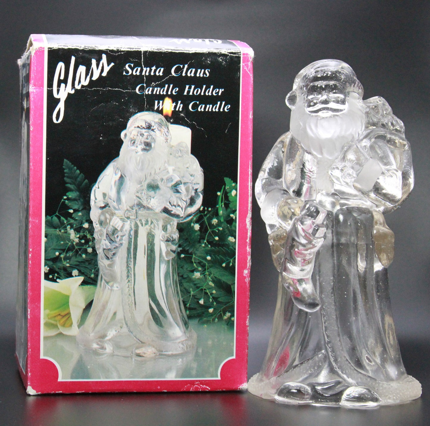 Vintage Frosted Glass Santa Candle Holder