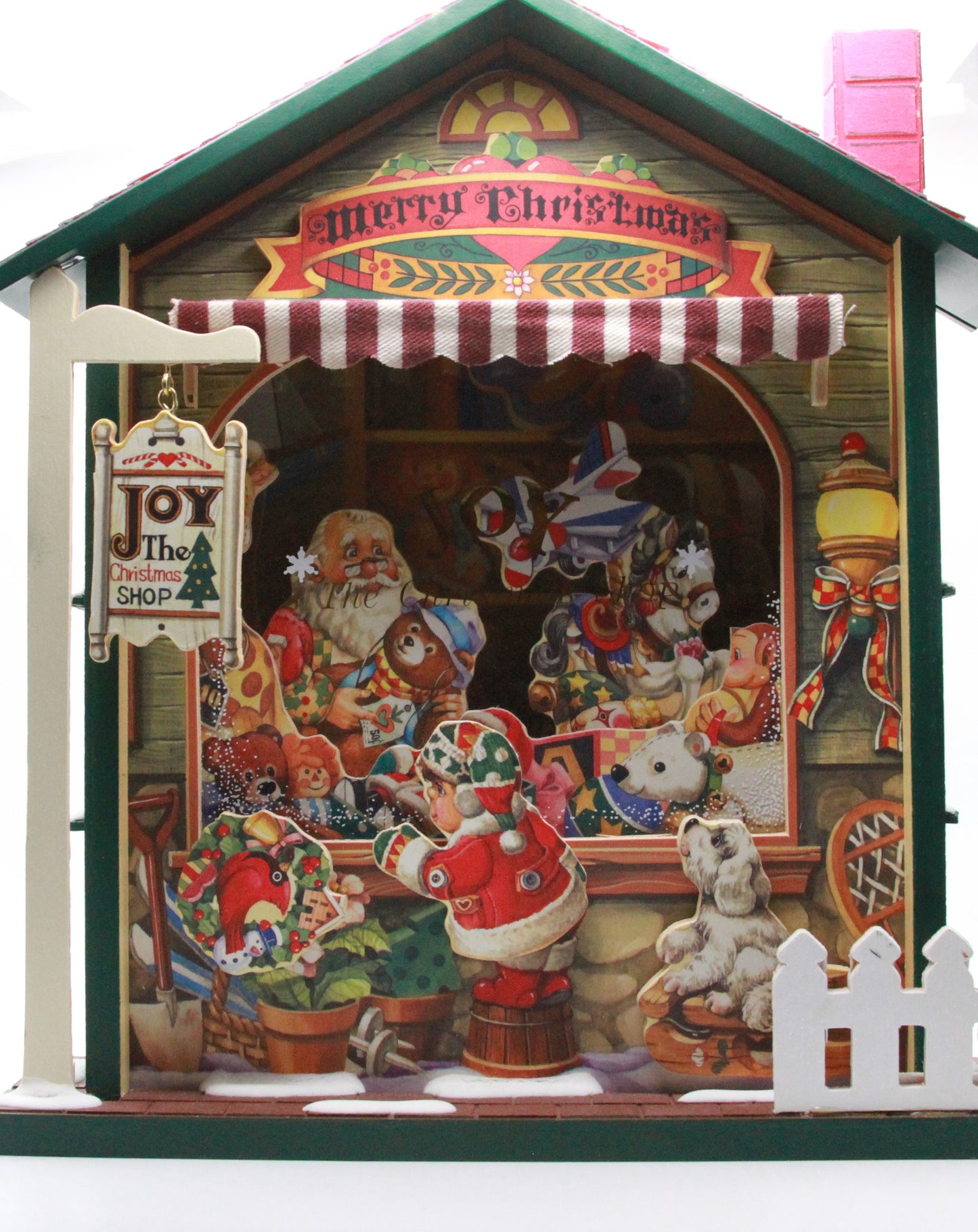 Vintage Joy The Christmas Shop Musical Wooden House 3D Animated Turn Key