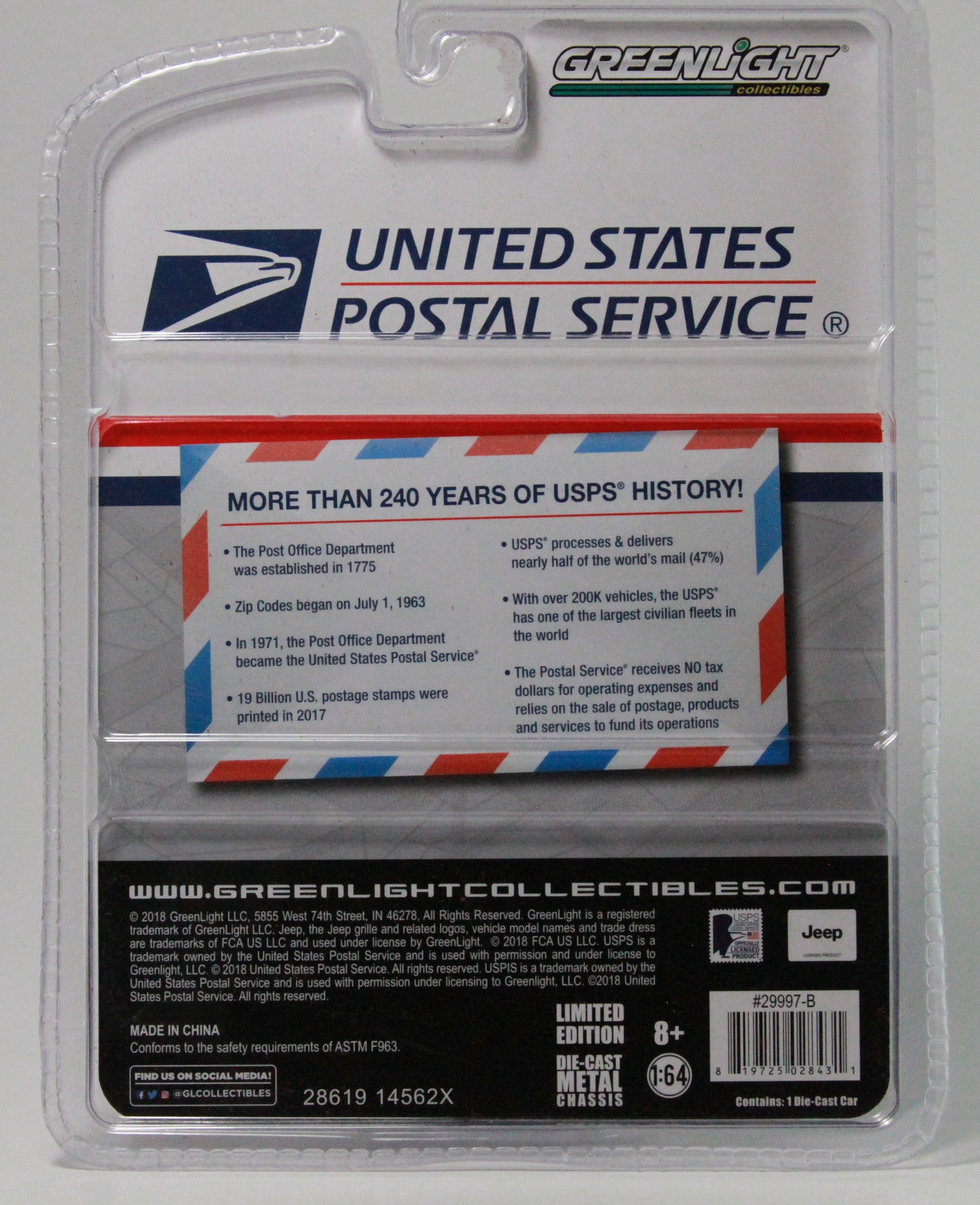 Greenlight 1/64 USPS United States Postal Service 1971 Jeep DJ-5 WHITE 29997-B