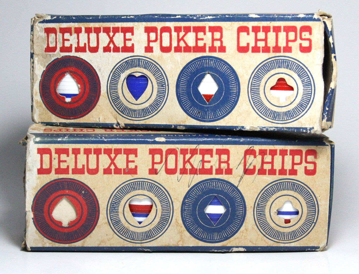 VINTAGE DELUXE POKER CHIPS - RED/WHITE/BLUE -PLASTIC POKER CHIPS