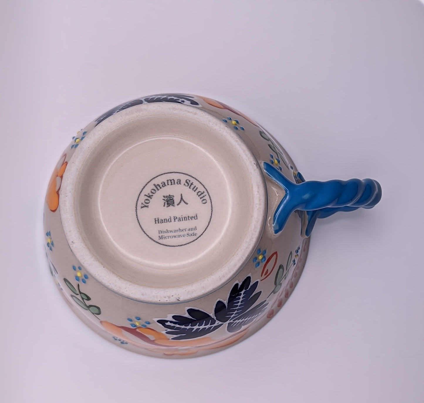 Yokohama Studio Miyabi Raised Dots & Twisted Handle Cream Ceramic Tea Cup Mug