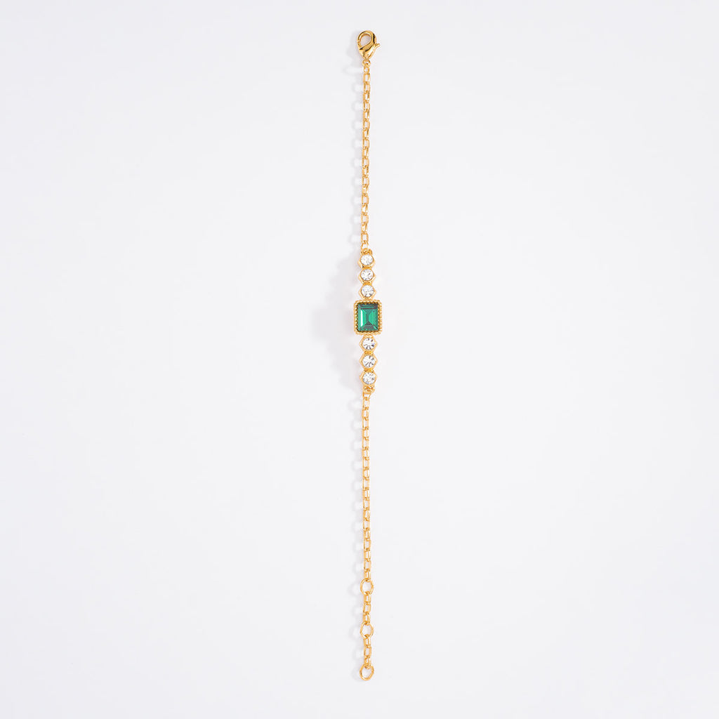 Nice & Bella Gold Plated Necklace, Bracelet, Ring & Earrings with Crystal And Green Stone