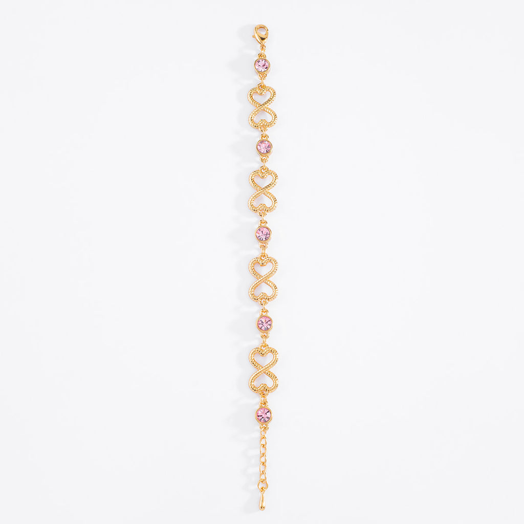 Nice & Bella Gold Plated Necklace, Bracelet, Ring & Earrings with Pink Stones