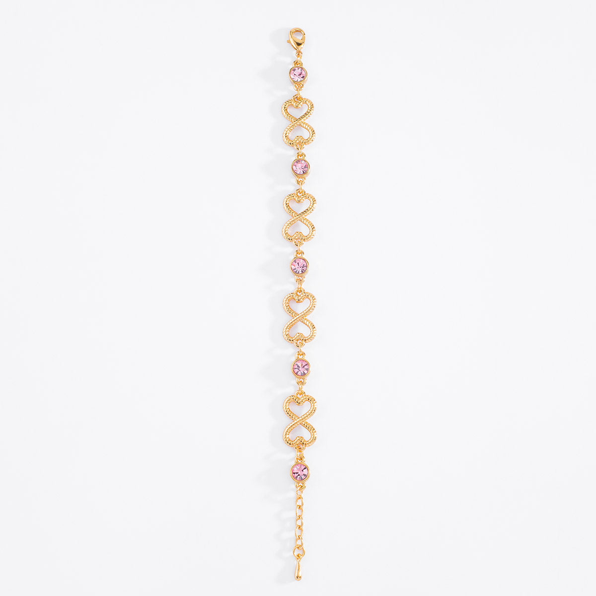 Nice & Bella Gold Plated Necklace, Bracelet, Ring & Earrings with Pink Stones