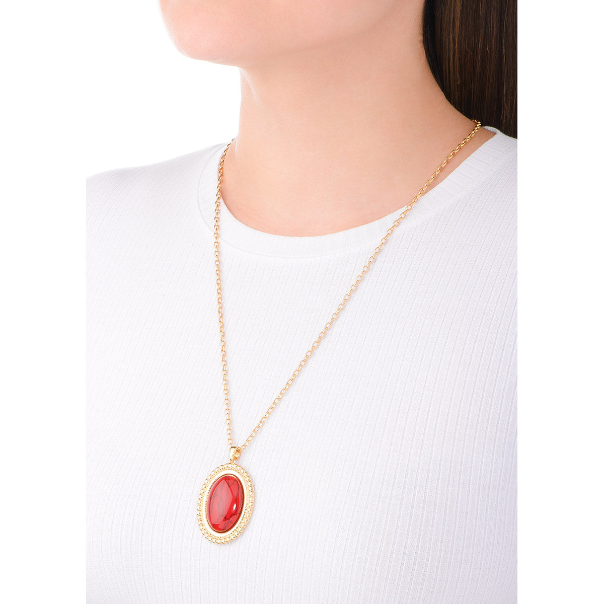 Nice & Bella Gold Plated Earrings & Necklace with Red Resin