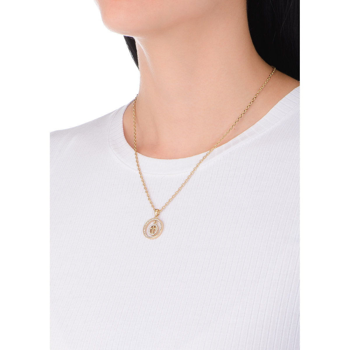 Nice & Bella Gold Plated Necklace with Round Cross In The Middle