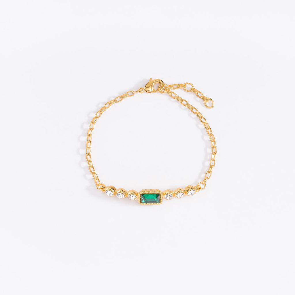 Nice & Bella Gold Plated Necklace, Bracelet, Ring & Earrings with Crystal And Green Stone