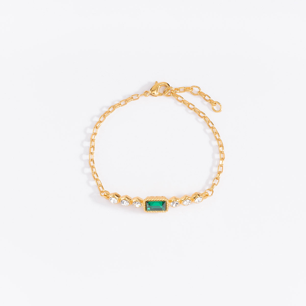 Nice & Bella Gold Plated Necklace, Bracelet, Ring & Earrings with Crystal And Green Stone