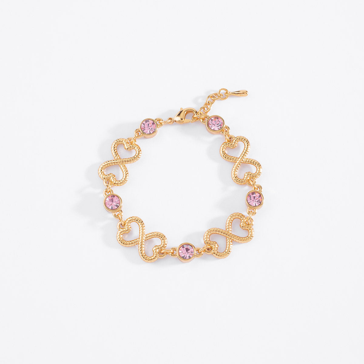 Nice & Bella Gold Plated Necklace, Bracelet, Ring & Earrings with Pink Stones