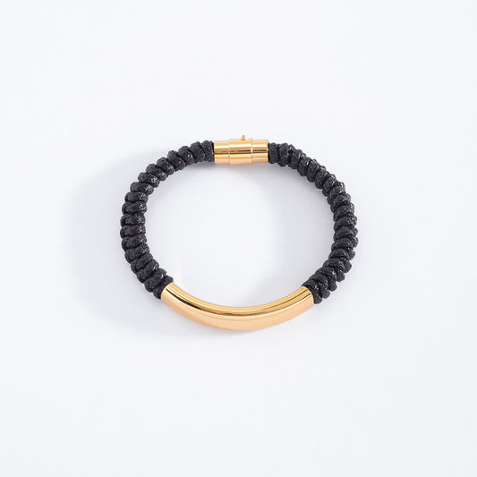 Nice & Bella Gold Plated Black Paracord Nickel Bracelet