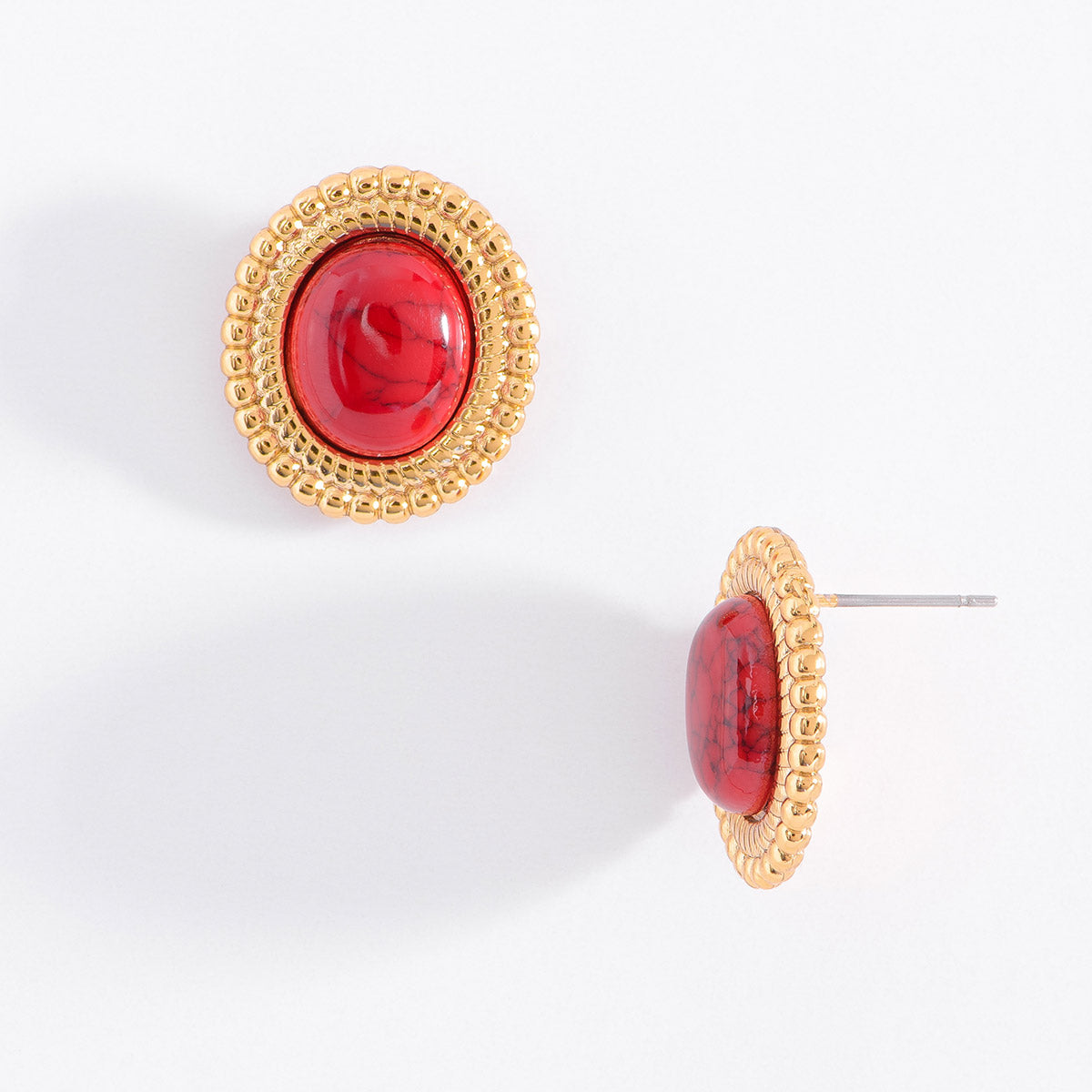 Nice & Bella Gold Plated Earrings & Necklace with Red Resin