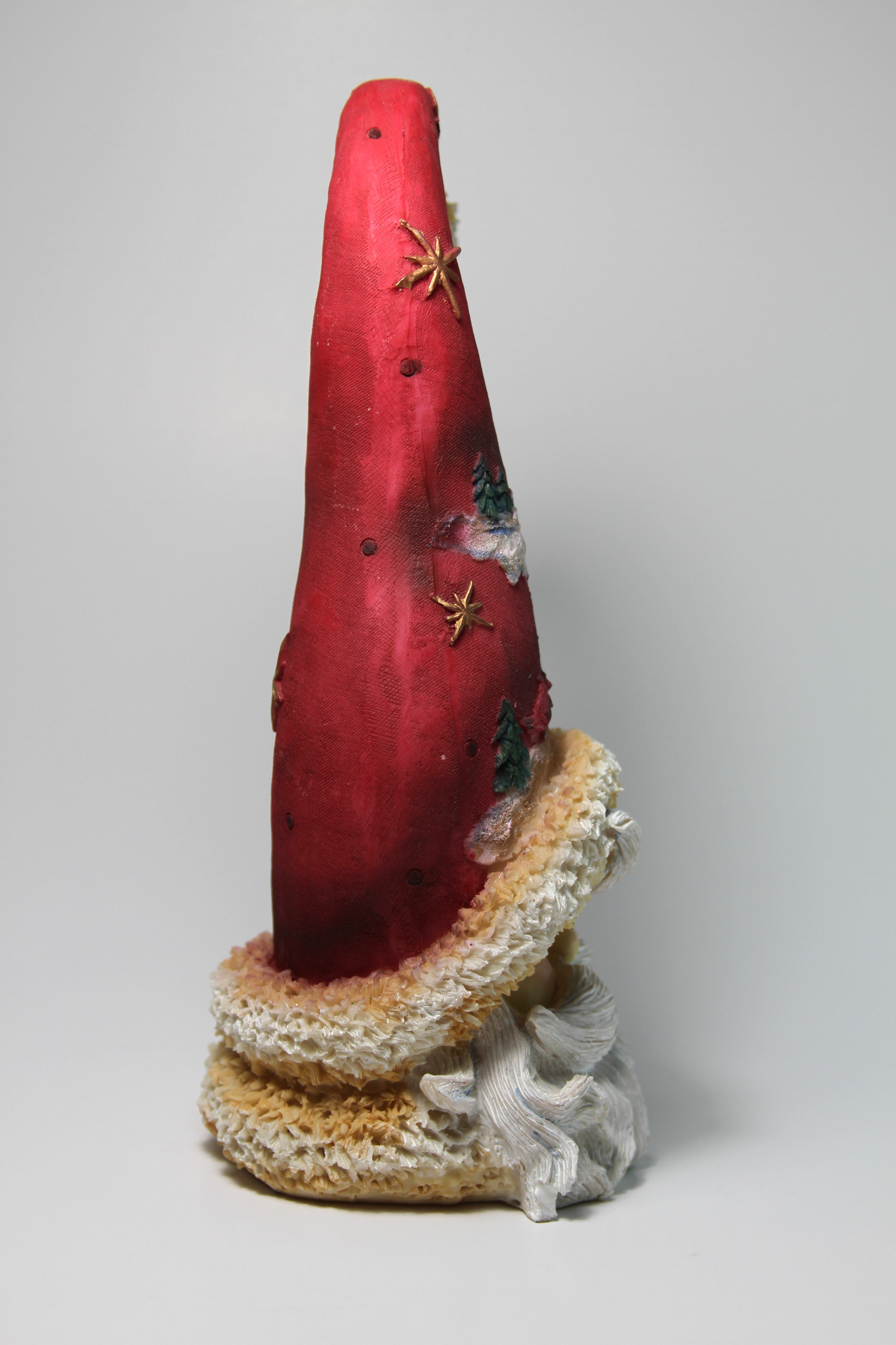 Christmas Santa Clause Long Hat Painted Winter Scene Cardinals Tree