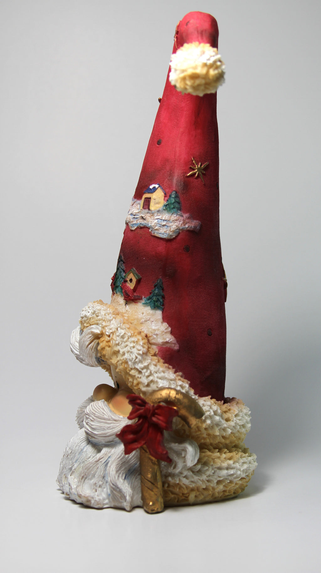 Christmas Santa Clause Long Hat Painted Winter Scene Cardinals Tree