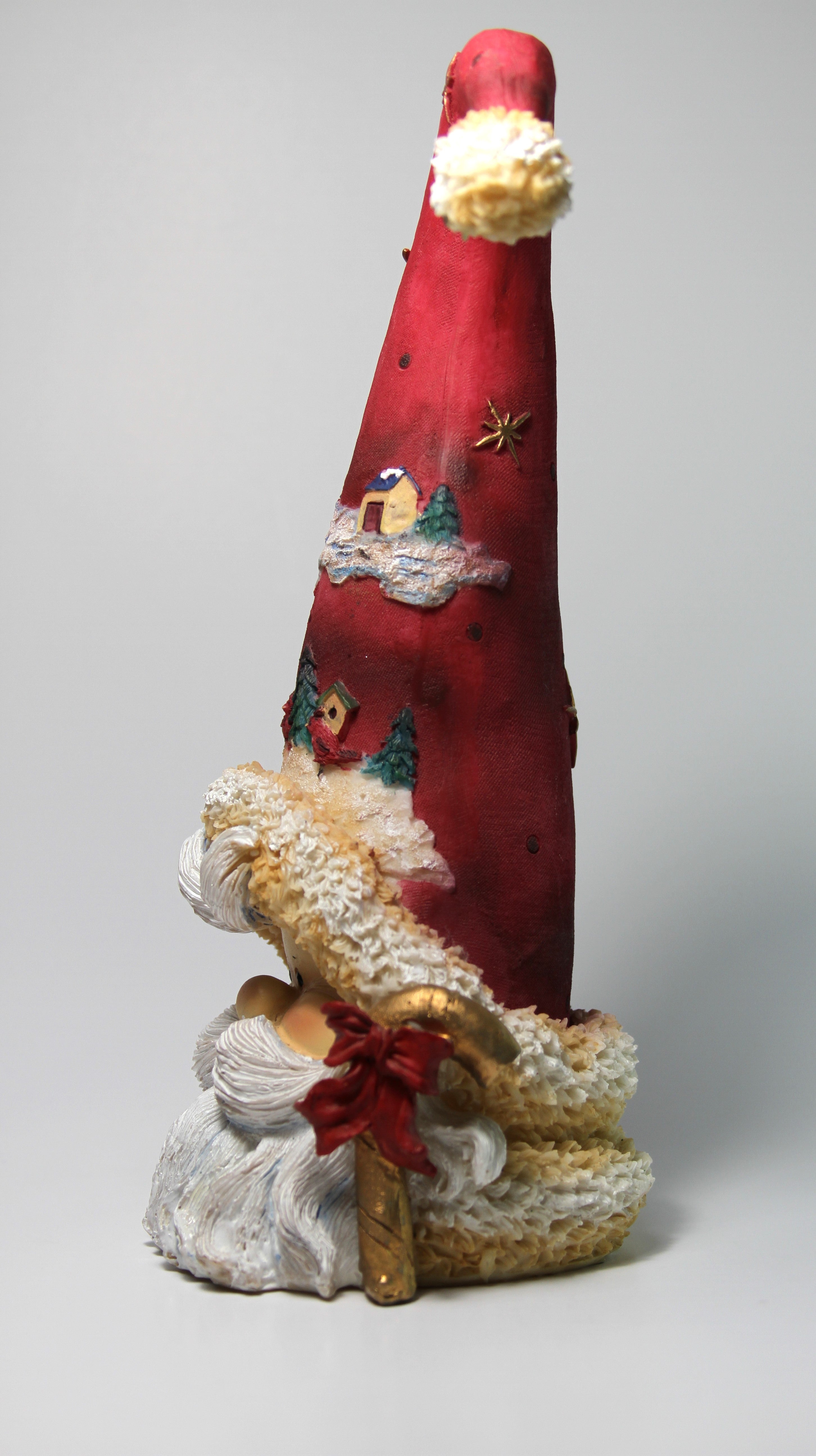 Christmas Santa Clause Long Hat Painted Winter Scene Cardinals Tree