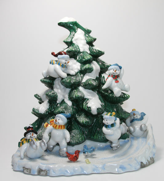 Home Interiors Ceramic Christmas Tree With Snowman & Birds Light Up