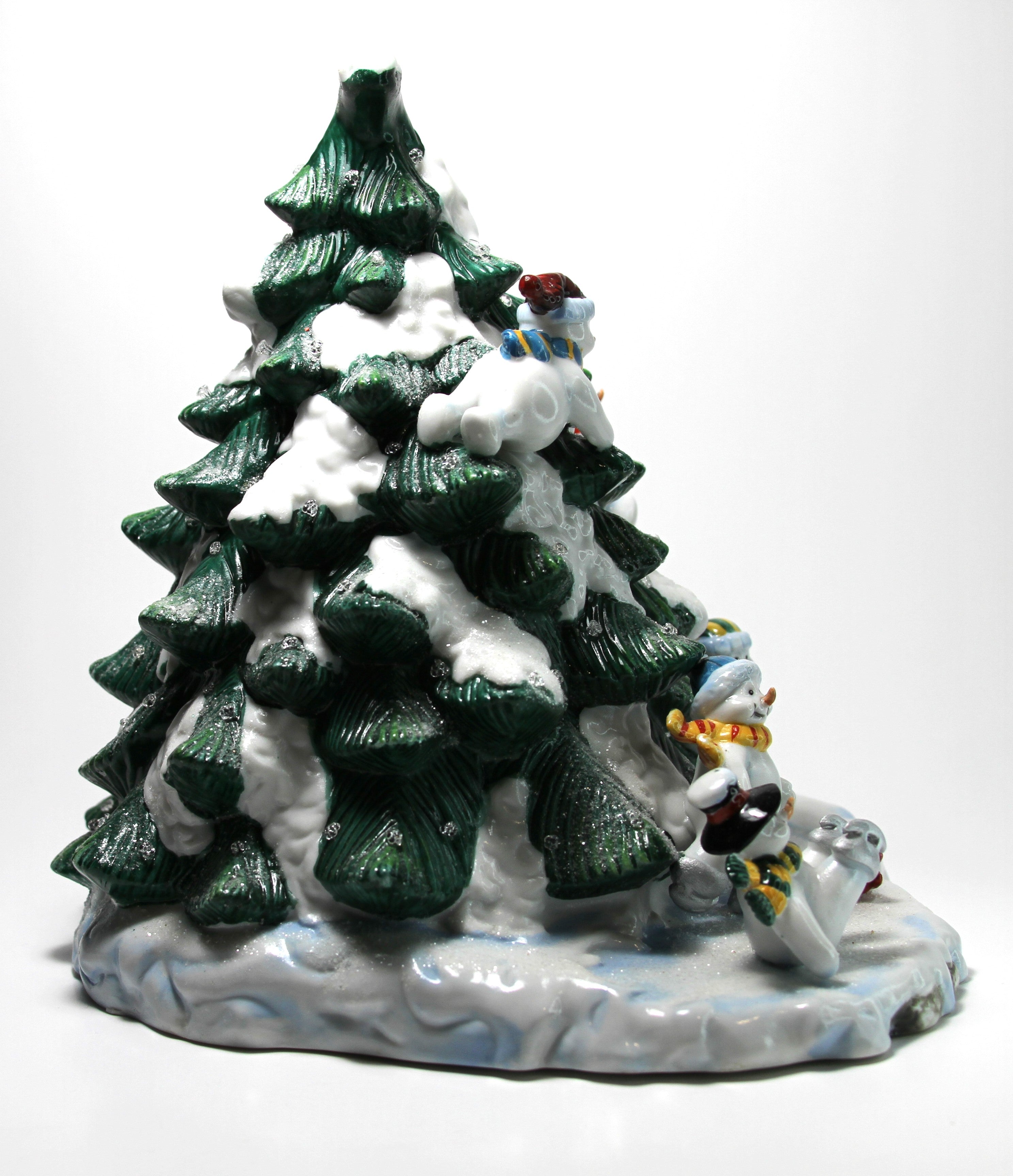 Home Interiors Ceramic Christmas Tree With Snowman & Birds Light Up