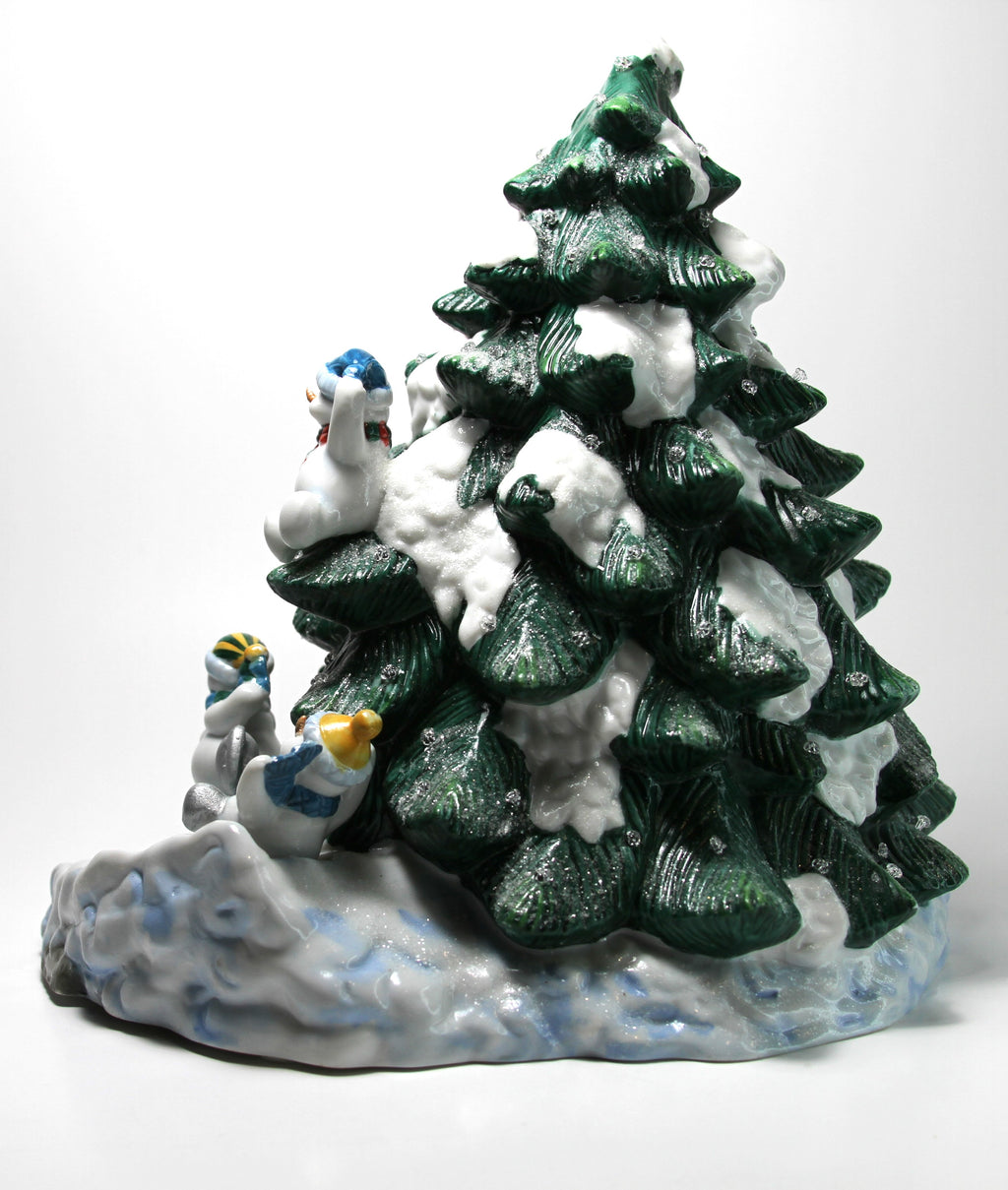 Home Interiors Ceramic Christmas Tree With Snowman & Birds Light Up