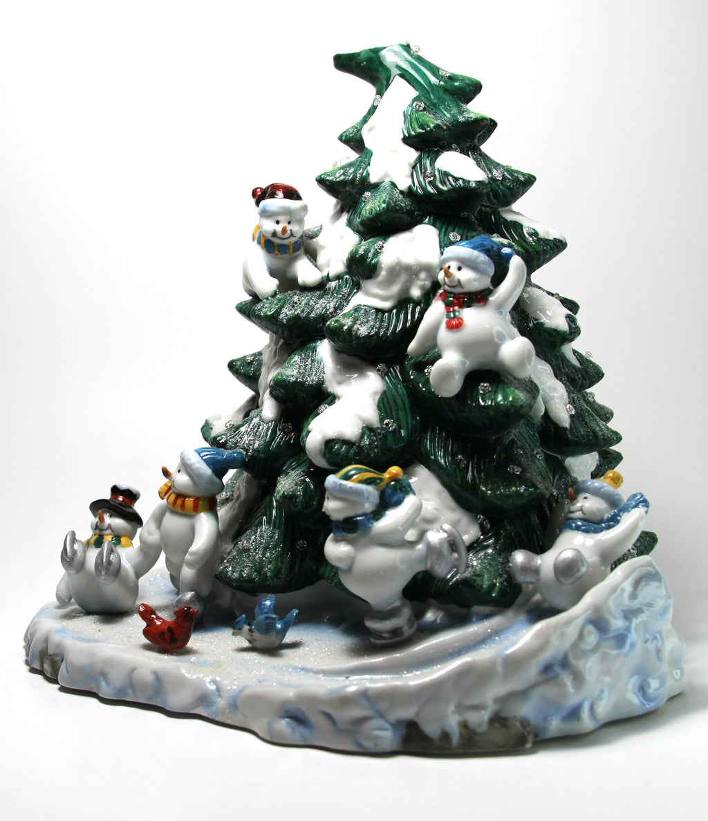 Home Interiors Ceramic Christmas Tree With Snowman & Birds Light Up