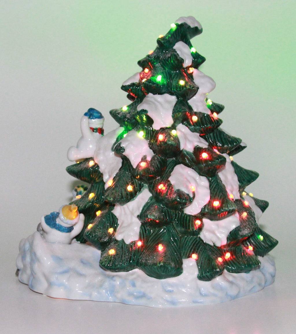 Home Interiors Ceramic Christmas Tree With Snowman & Birds Light Up