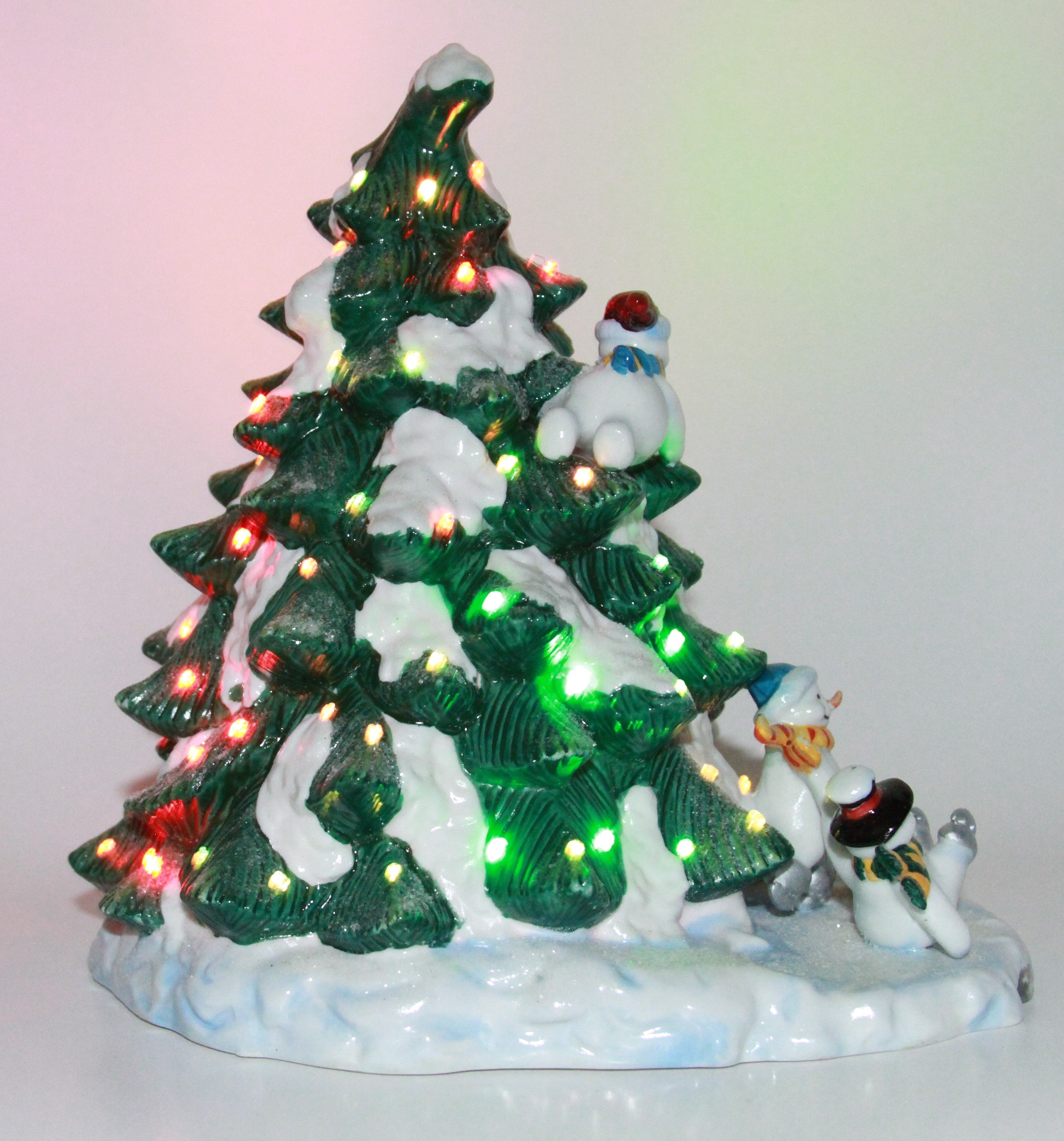 Home Interiors Ceramic Christmas Tree With Snowman & Birds Light Up
