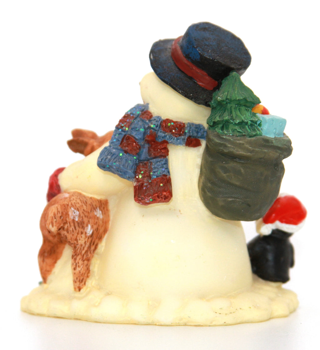 VINTAGE SNOWMAN WITH HIS REINDEER & PENGUIN BUDDY