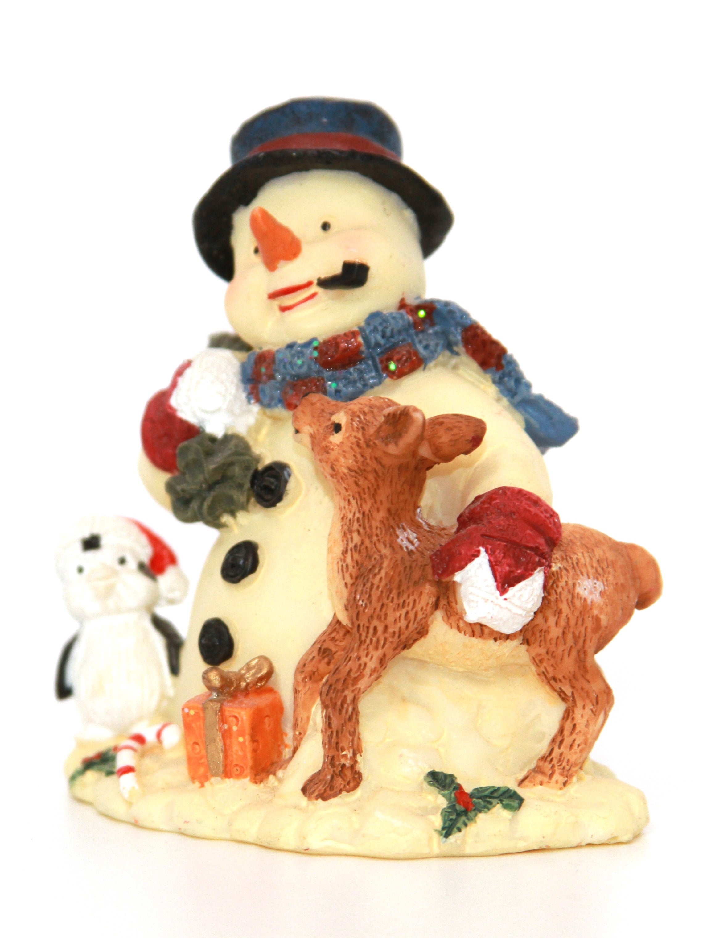 VINTAGE SNOWMAN WITH HIS REINDEER & PENGUIN BUDDY