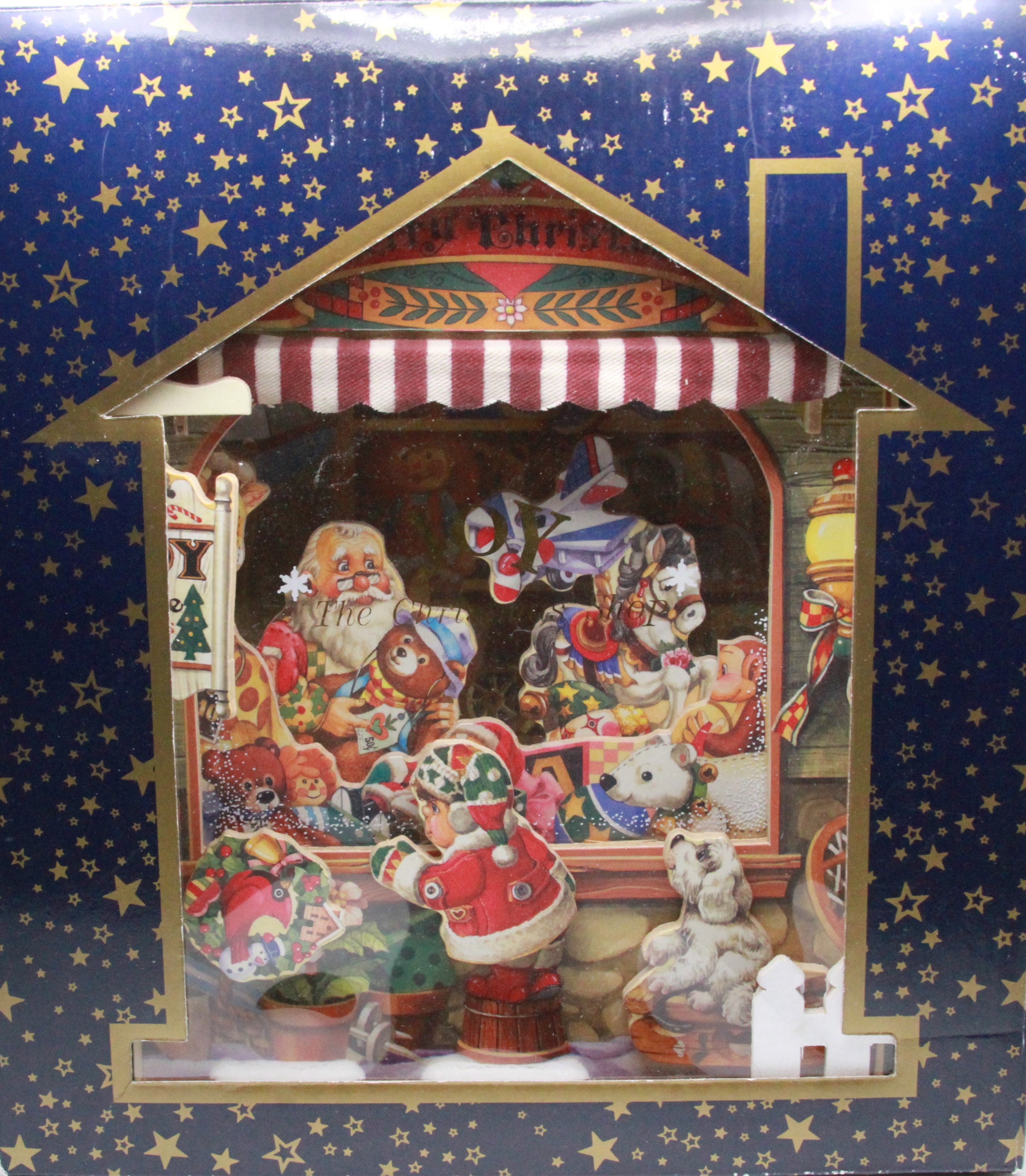 Vintage Joy The Christmas Shop Musical Wooden House 3D Animated Turn Key