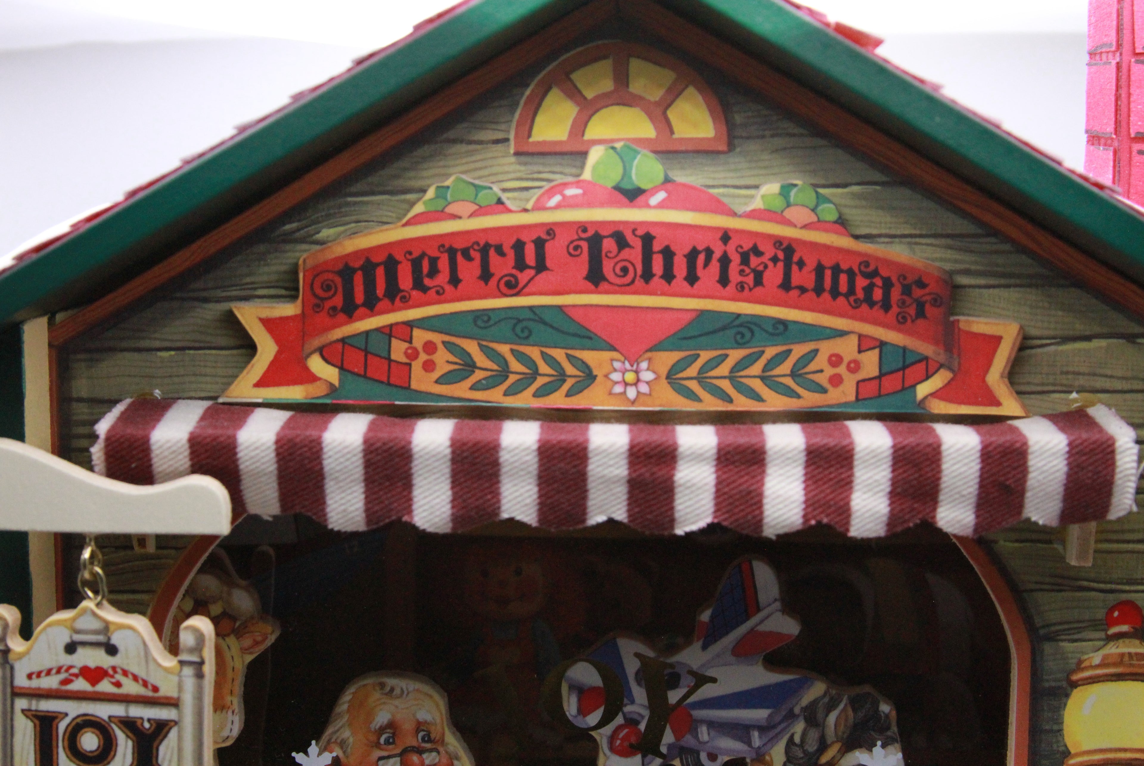 Vintage Joy The Christmas Shop Musical Wooden House 3D Animated Turn Key