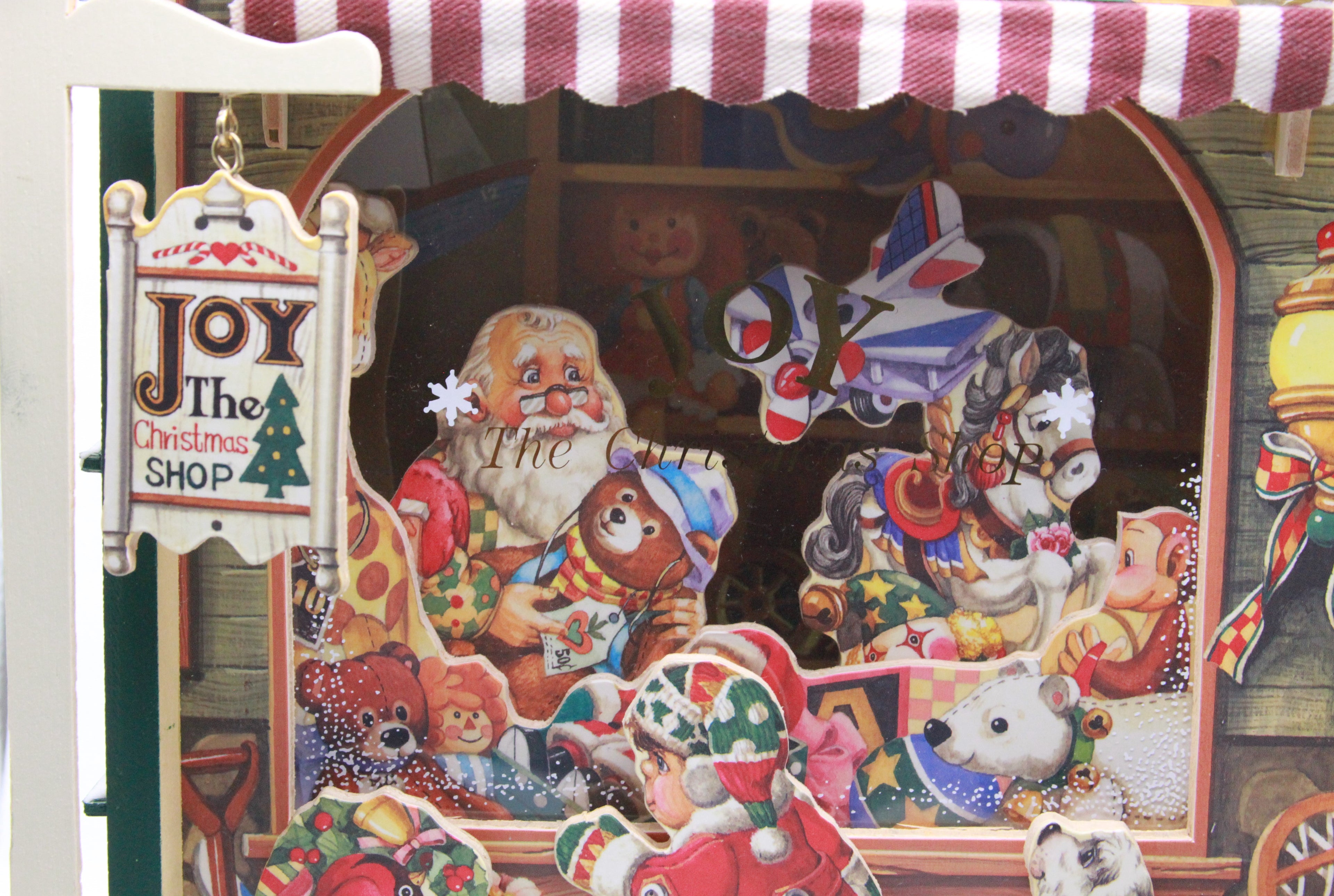 Vintage Joy The Christmas Shop Musical Wooden House 3D Animated Turn Key