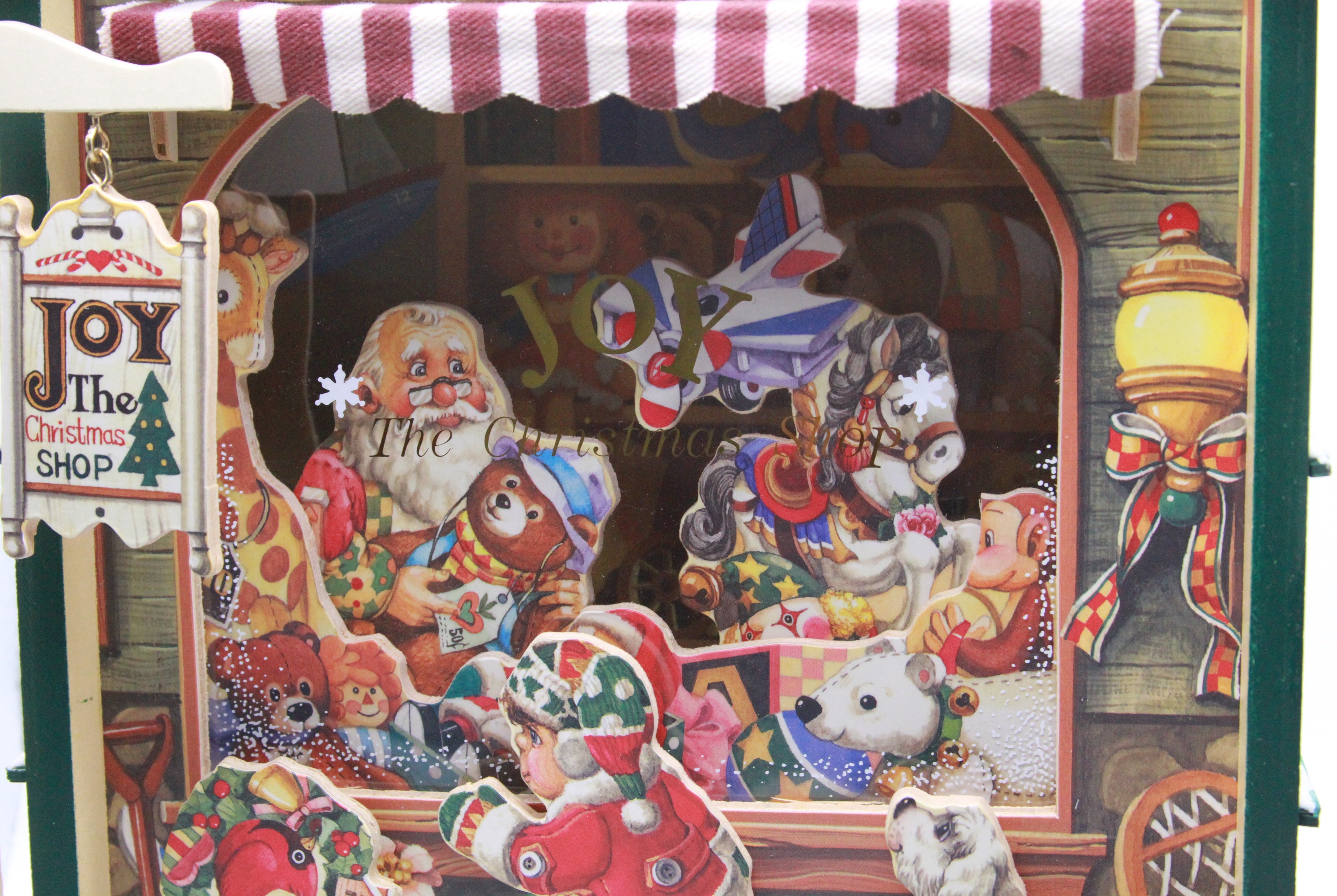 Vintage Joy The Christmas Shop Musical Wooden House 3D Animated Turn Key