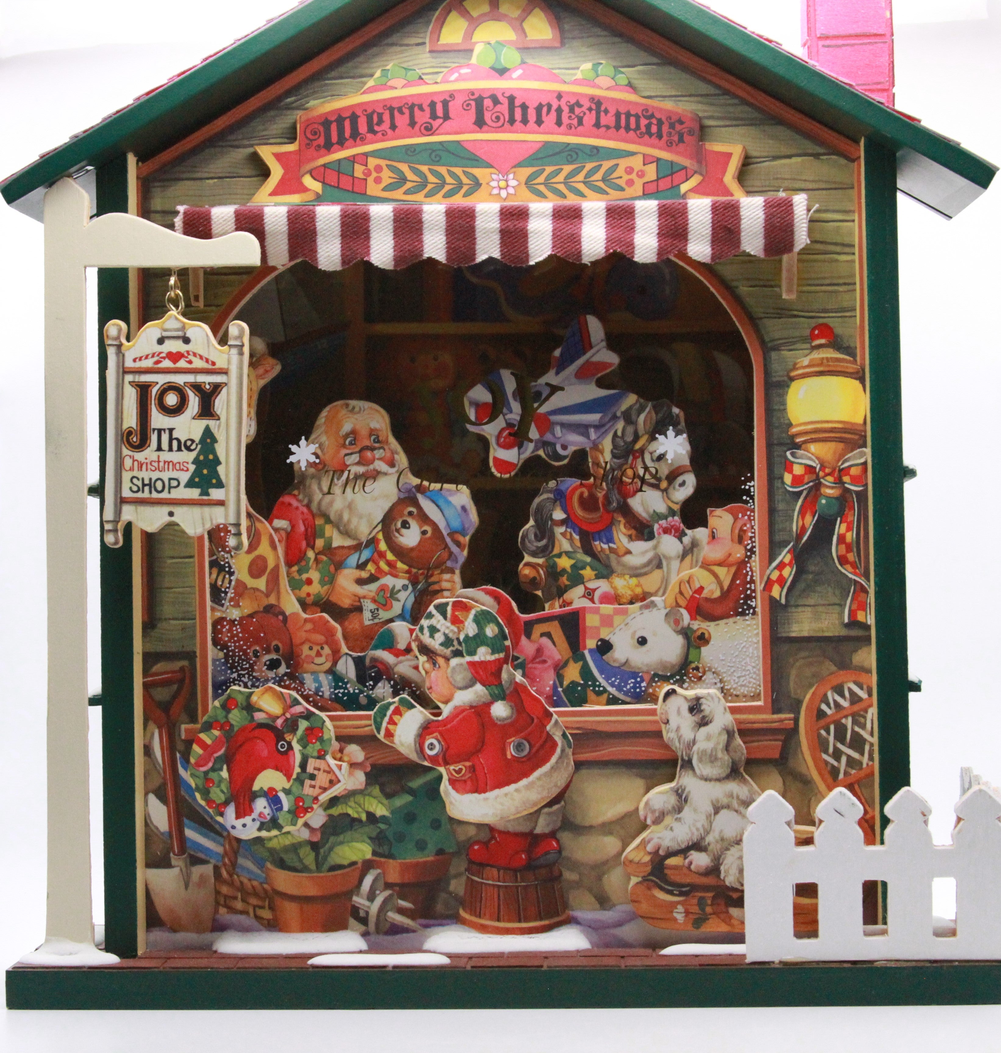 Vintage Joy The Christmas Shop Musical Wooden House 3D Animated Turn Key