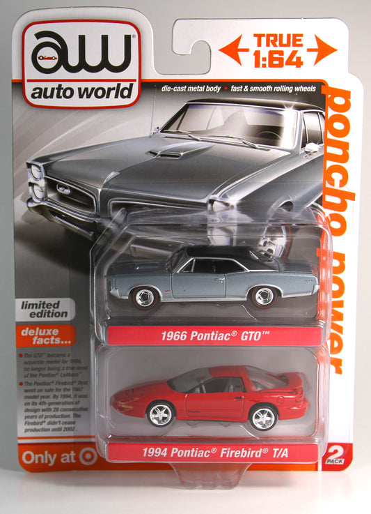 Auto World 2 Pack Poncho Power 66 Pontiac GTO and Red 94 Firebird T/A