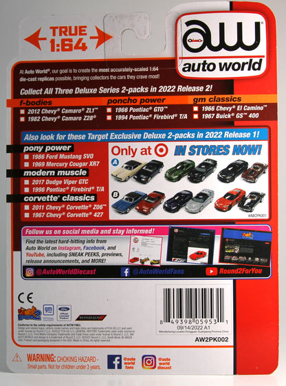 Auto World 2 Pack Poncho Power 66 Pontiac GTO and Red 94 Firebird T/A