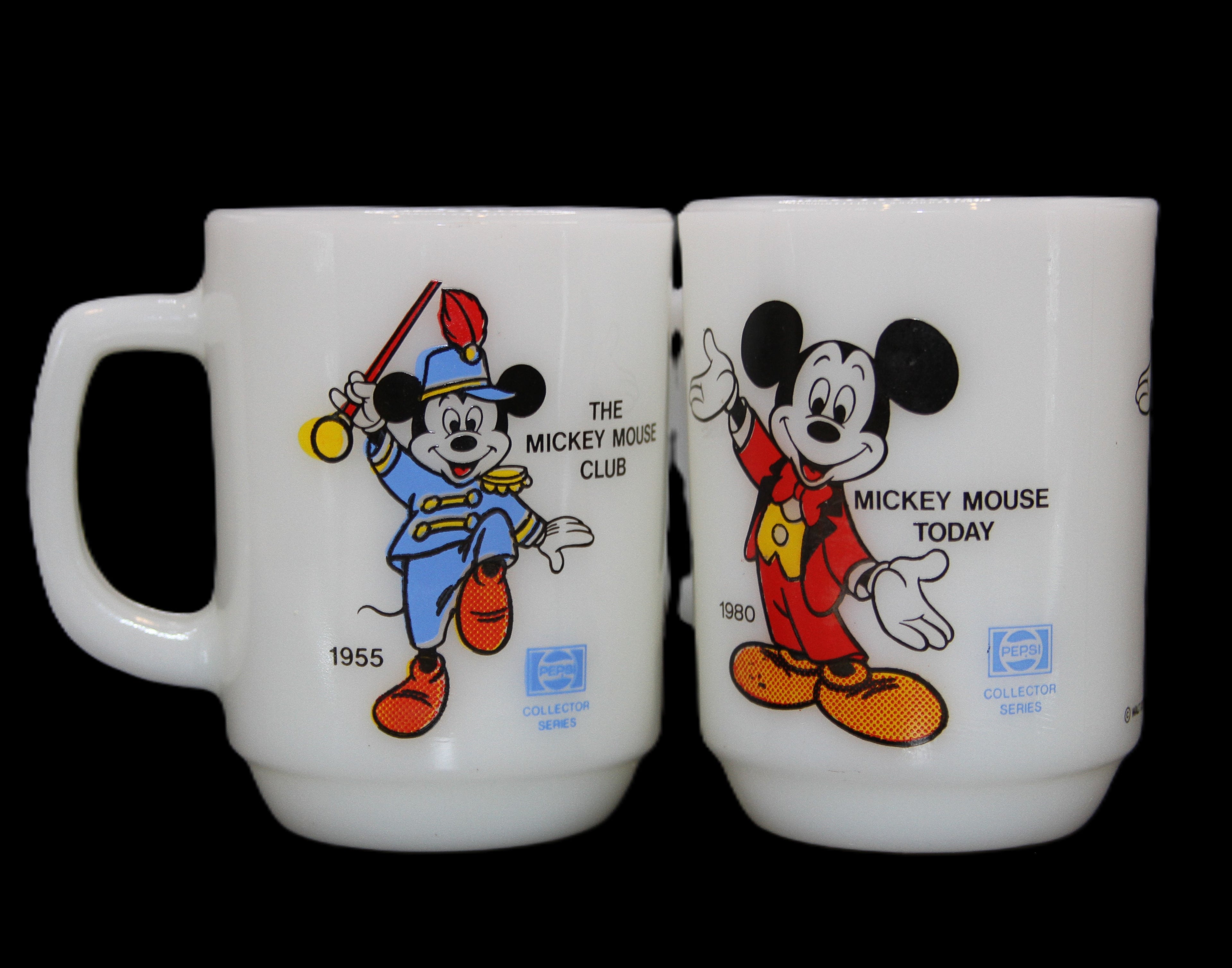Four Fire King Anchor Hocking Pepsi Mickey Mouse & Marching Band Coin Bank