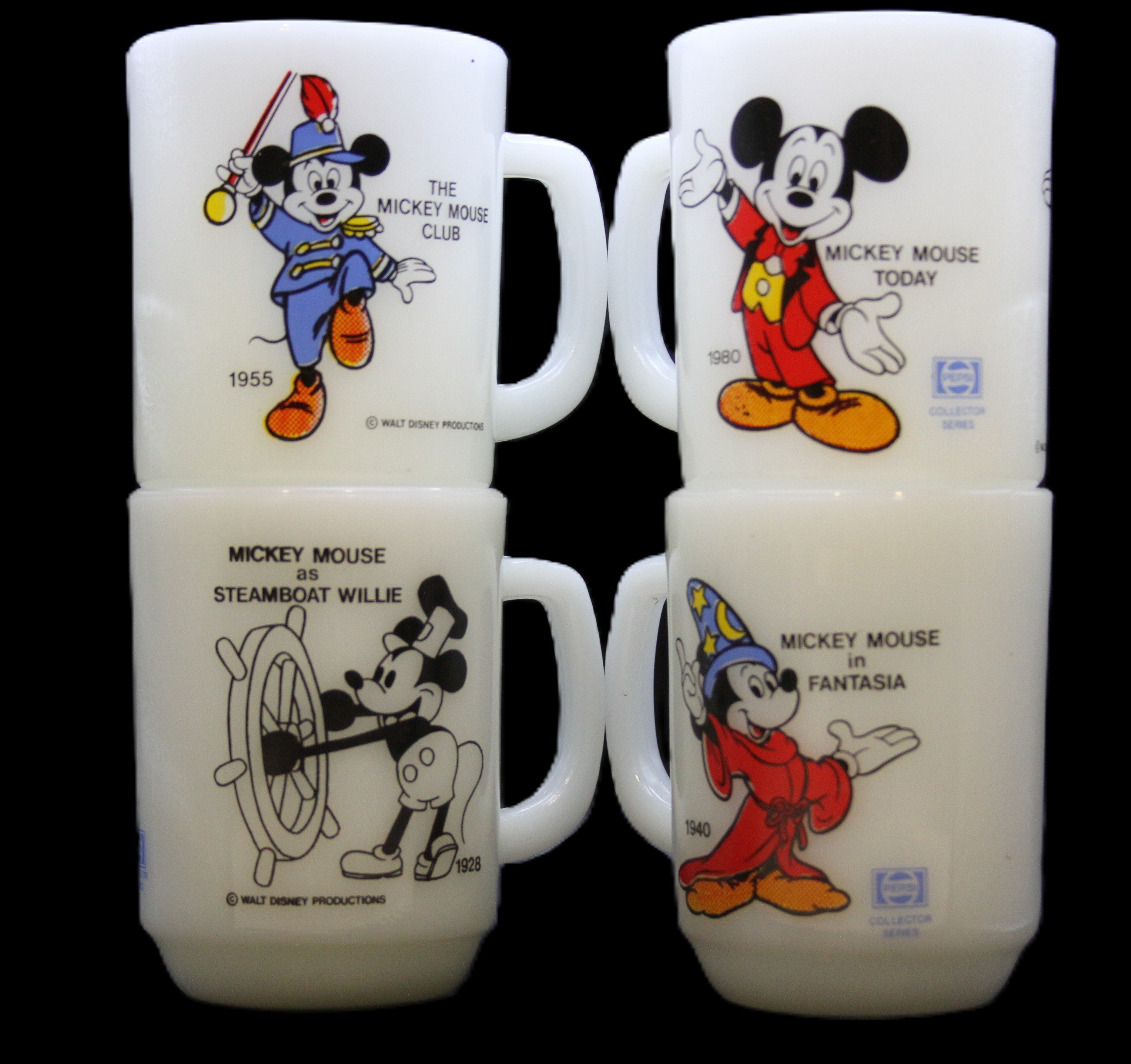 Four Fire King Anchor Hocking Pepsi Mickey Mouse & Marching Band Coin Bank