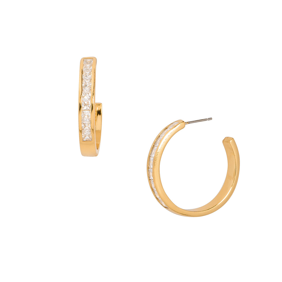Nice & Bella Gold-Plated Post Hoops W/ Crystal-Colored Stones