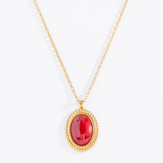 Nice & Bella Gold Plated Earrings & Necklace with Red Resin