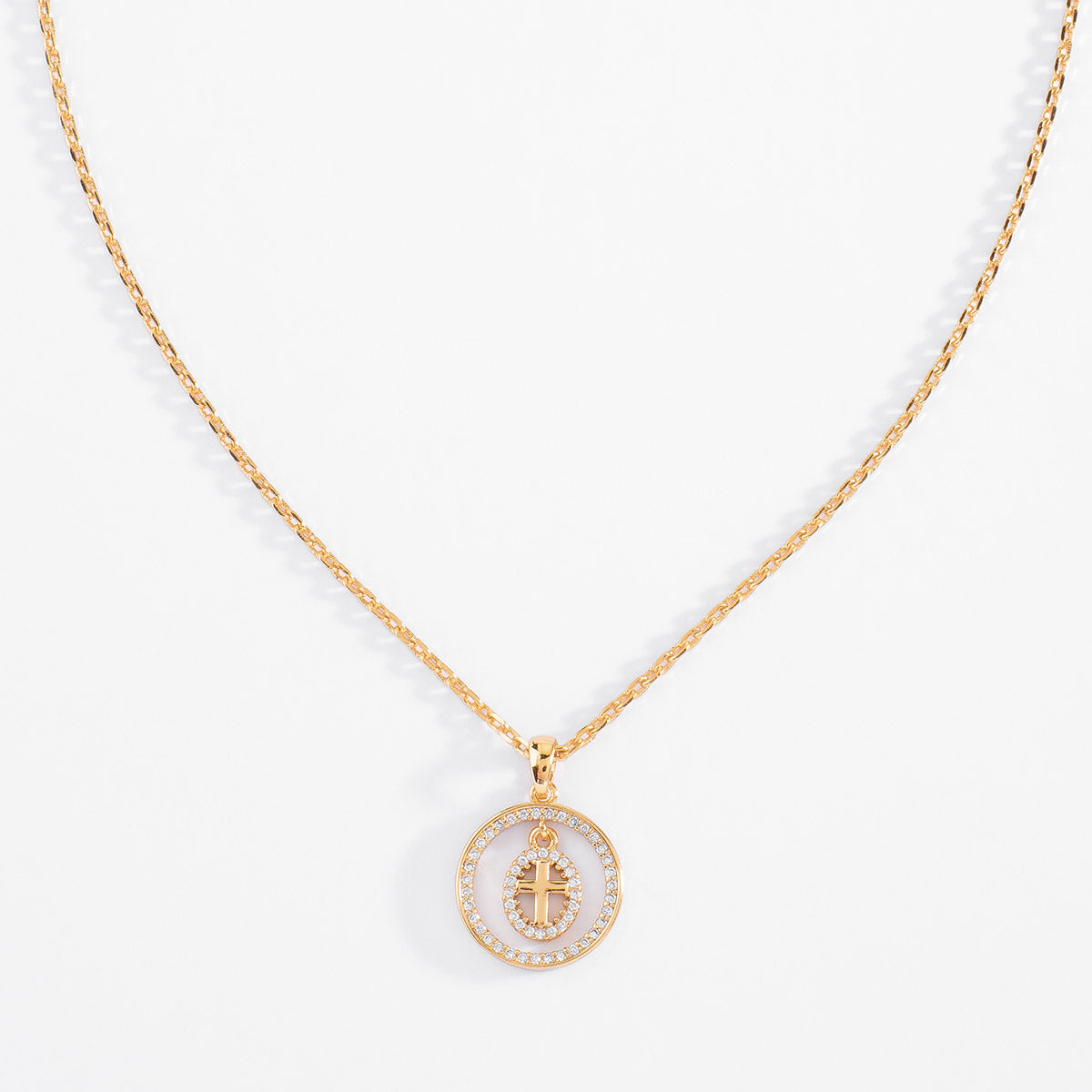 Nice & Bella Gold Plated Necklace with Round Cross In The Middle