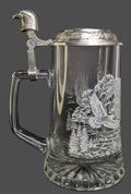 Vintage German Domex Glass & Pewter Lid Beer Stein Eagles Flying Etched Design
