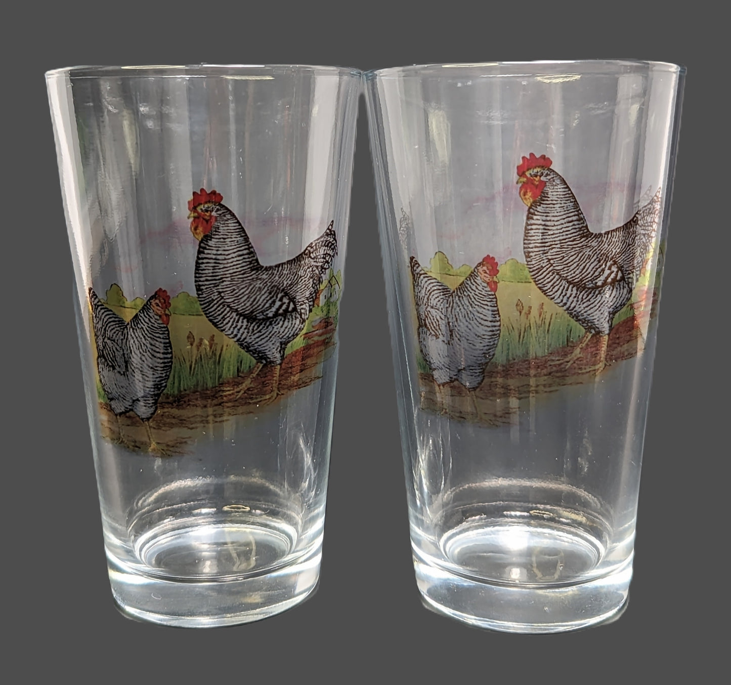 A Set of Six Glasses with Rooster & Hen