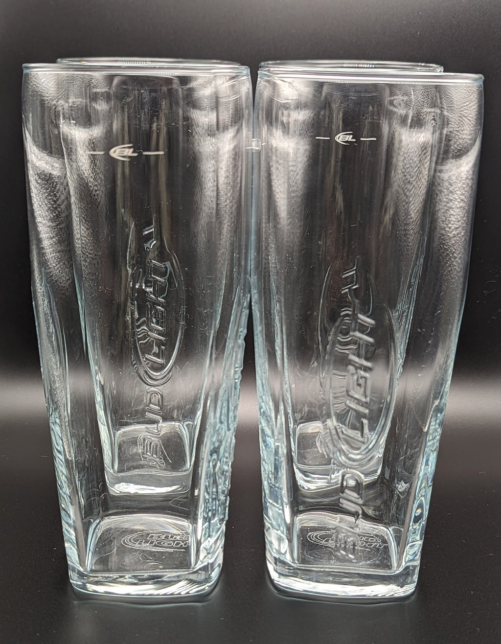 Set of 4 Bud Light Beer Clear Embossed Lager Pilsner Glasses 7" Tall