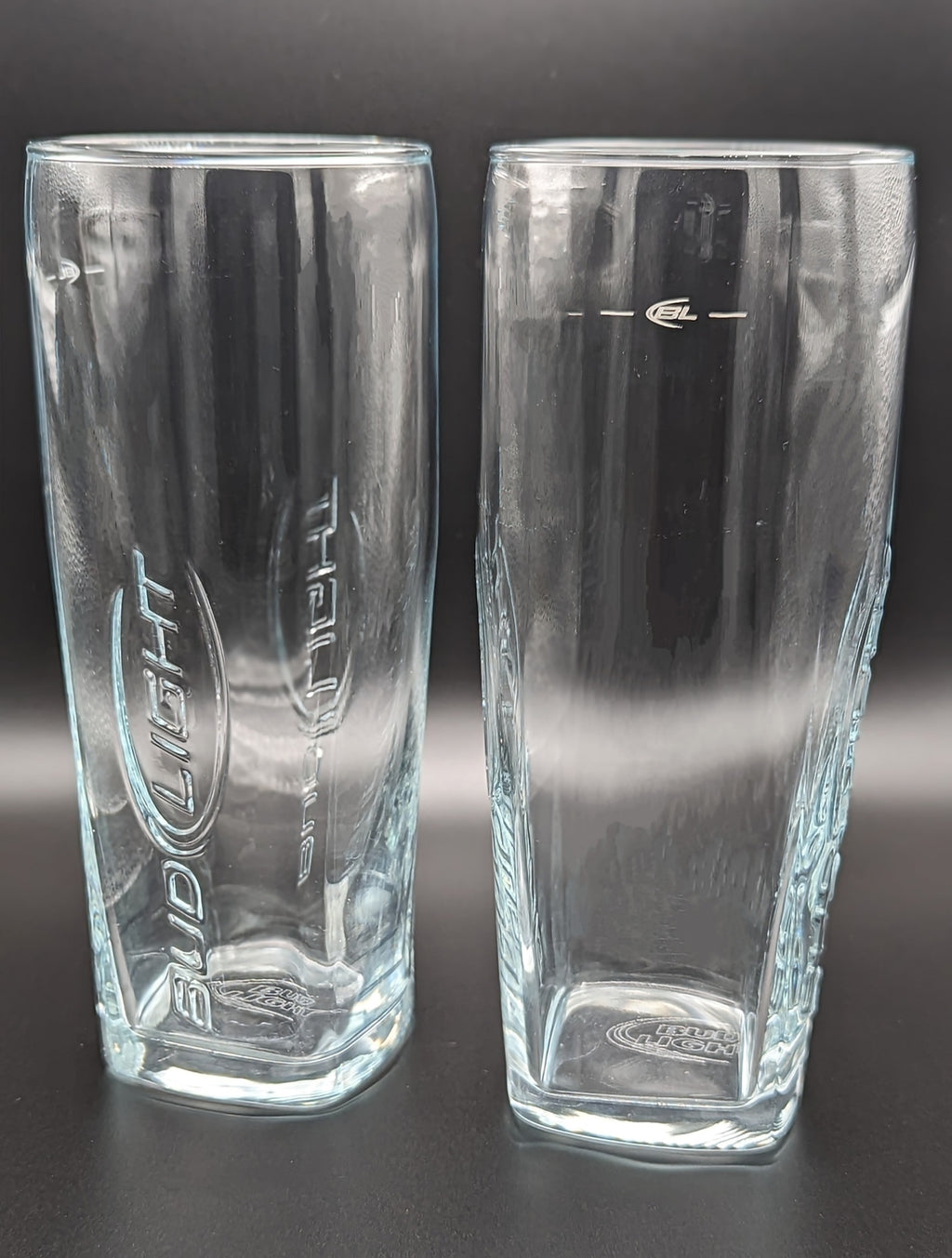 Set of 4 Bud Light Beer Clear Embossed Lager Pilsner Glasses 7" Tall