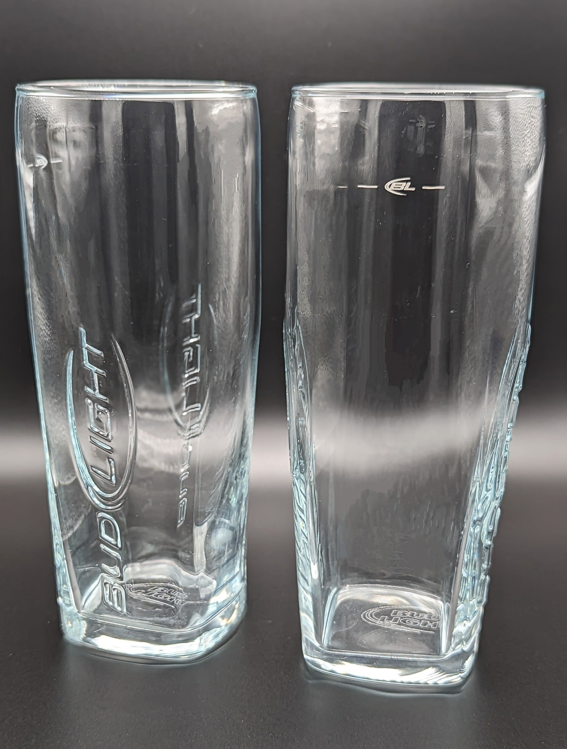 Set of 4 Bud Light Beer Clear Embossed Lager Pilsner Glasses 7" Tall