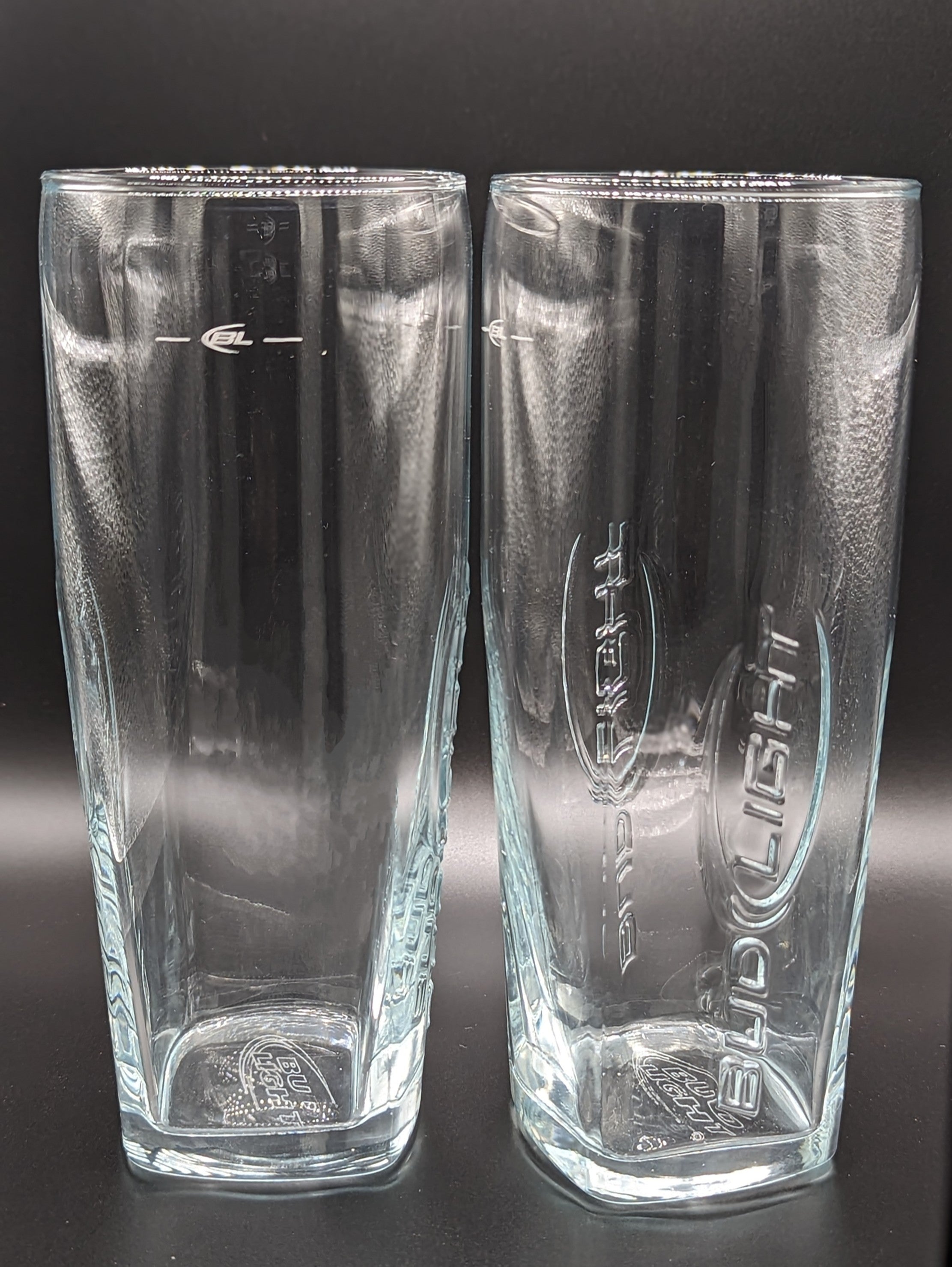 Set of 4 Bud Light Beer Clear Embossed Lager Pilsner Glasses 7" Tall