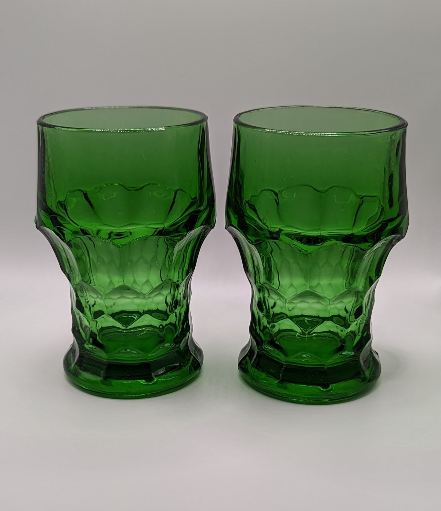 2 PC Vintage Viking Emerald Green Glass Georgian Tumblers Glasses Honeycomb