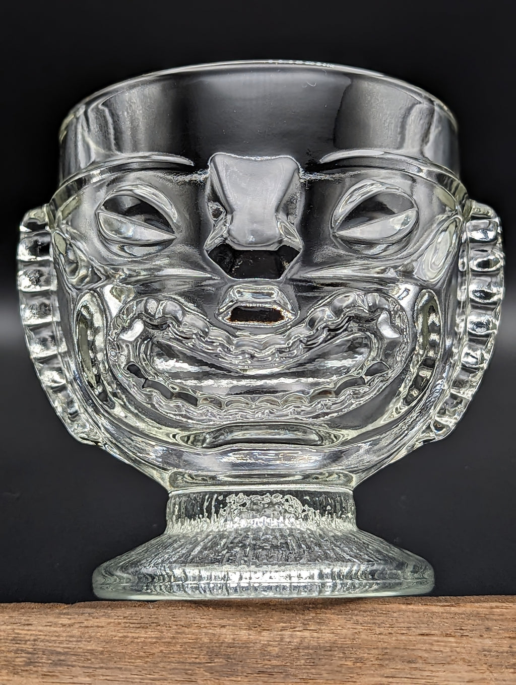 Tiki Bar Mug Cup Happy Sad Face Vintage Glass Hawaiian 2 Sided.